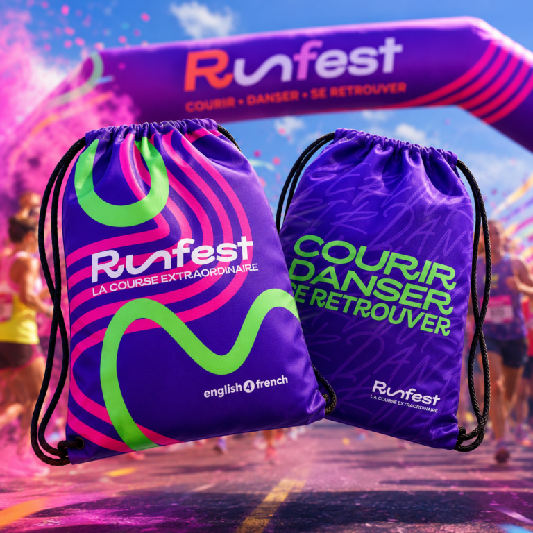 Rugzakjes met koord op maat voor RUNFEST: een evenementproduct bedacht voor echt sportgebruik
